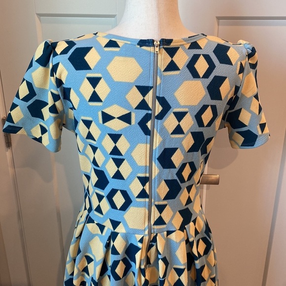Lularoe Amelia NEW Zip Up Dress Large Yellow, Blue, & Navy - Picture 4 of 10